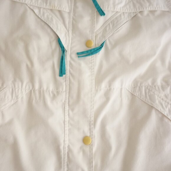 Vintage Sequence White w Teal Trim Cotton Zip Up Nylon Lined Utility Jacket XL - Picture 8 of 11
